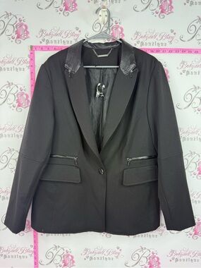 Michel Studio Black Blazer with Faux Leather Collar